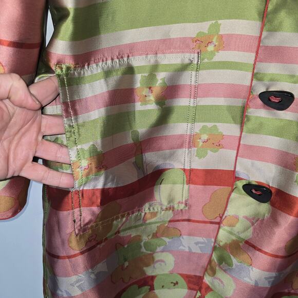 UBU Reversible Mid Length Jacket Pleated Hood Black Floral Striped Floral M - Picture 12 of 15